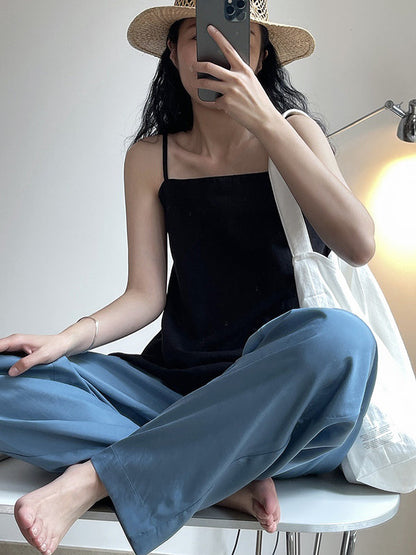 Casual Lightweight Loose High-Waisted Solid Color Wide Leg Pants