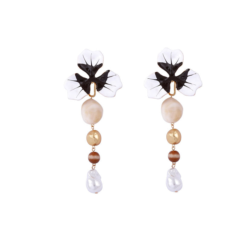 Elegant Enamel Flower Y Shaped Gold Necklace