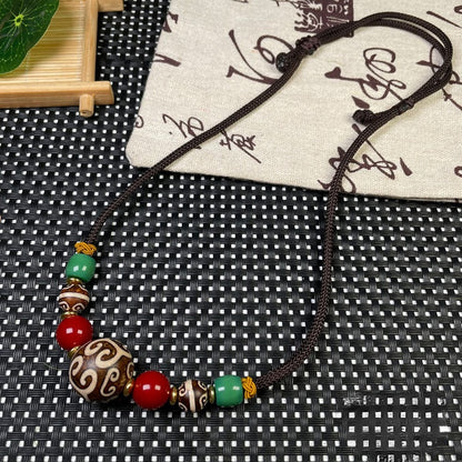 Tibetan Pattern Beads Lanyard Clavicle Chain With Aka Red Xueba Glass Accessories Necklace