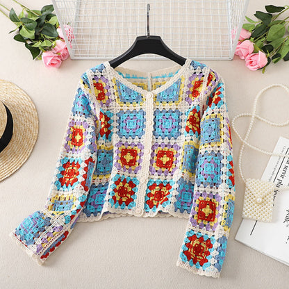 Crosa - Vintage V-Neck Hollow Knit Sweater