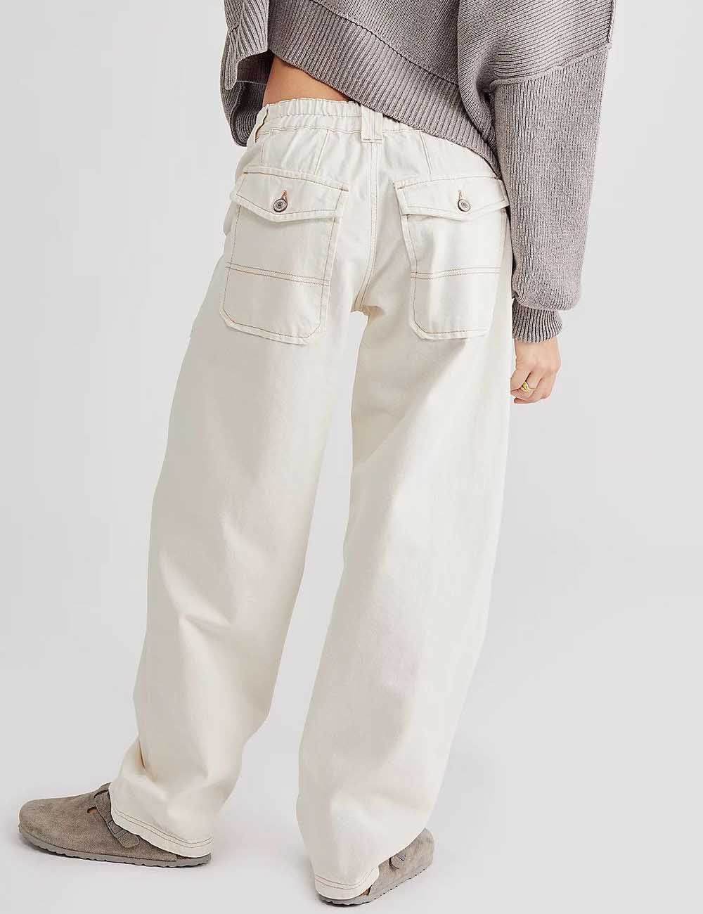 Casual Mid Waist Solid Color Denim Pants