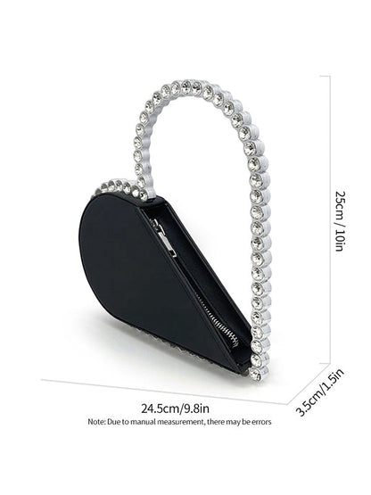 Contrast Color Heart Shape Hollow Rhinestone Zipper Evening Bags