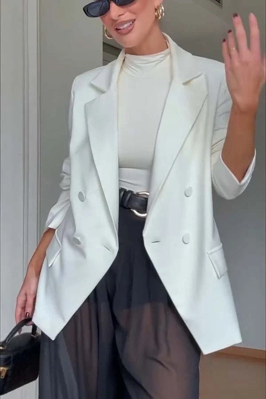 Autumn Avenue Double-breasted Long Sleeve Lapel Loose Blazer