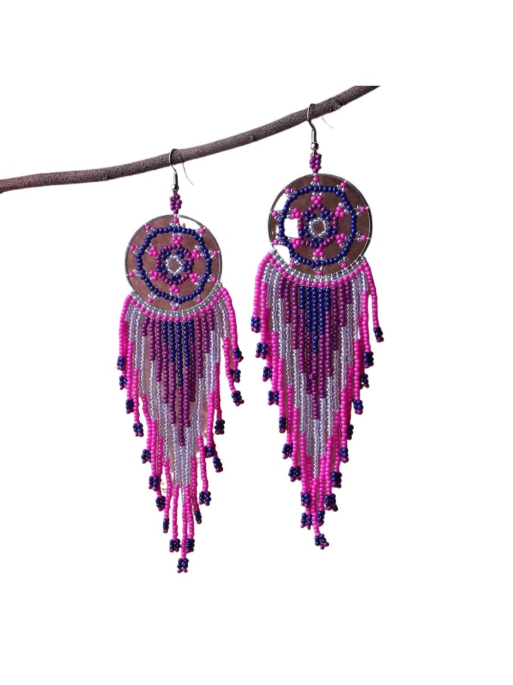 Earwish - Boho Colorful Beaded Fringe Earrings - Playful &amp; Brightly