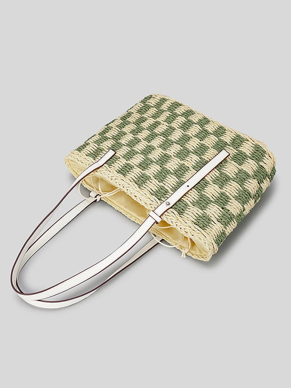 Contrast Color Plaid Straw Bags Accessories Handbags