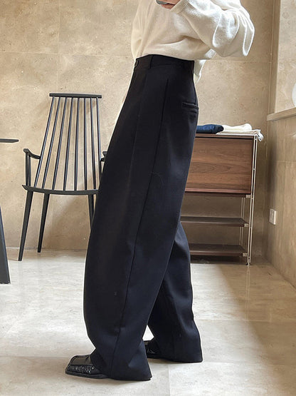 Loose Pleated Solid Color Casual Pants Bottoms