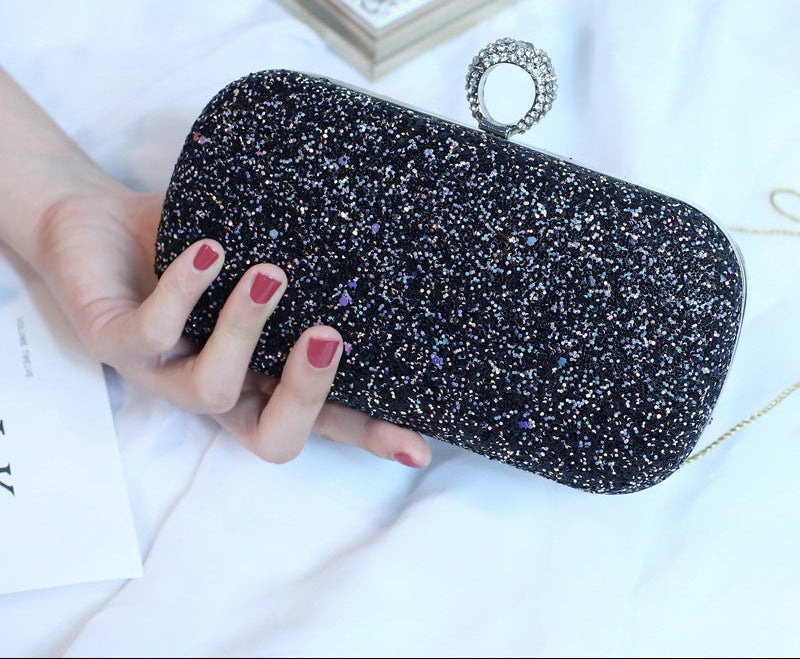 Sequin Evening Clutch Bag with Ring Handle