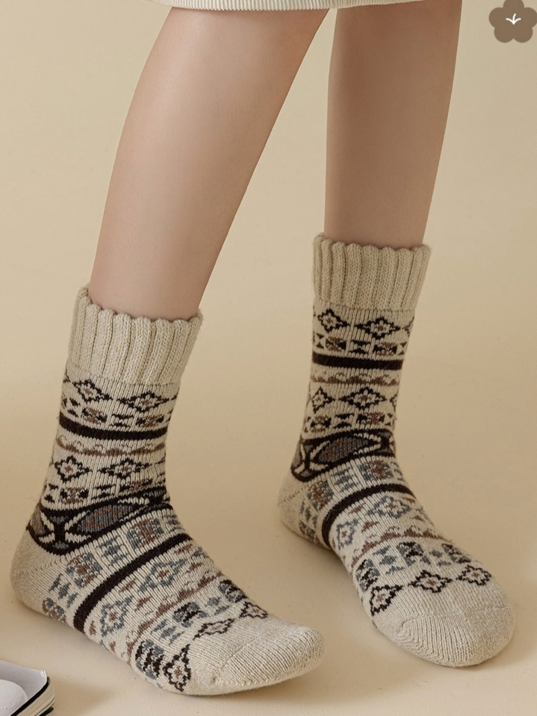 Rufia - Thick Bohemian Pattern Mid-Calf Socks - Soft &amp; Warm