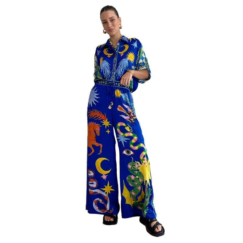 Fashion Printed Long Sleeve Long Pants Two Piece Set