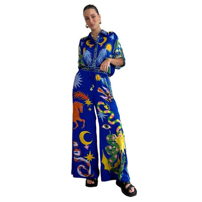 Fashion Printed Long Sleeve Long Pants Two Piece Set