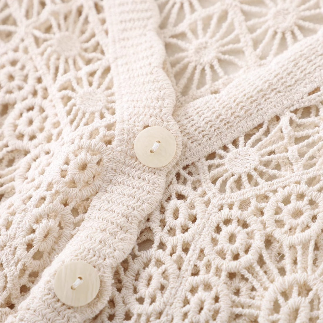 Crosa - Crochet Hollow-Out Short-Sleeve Cardigan