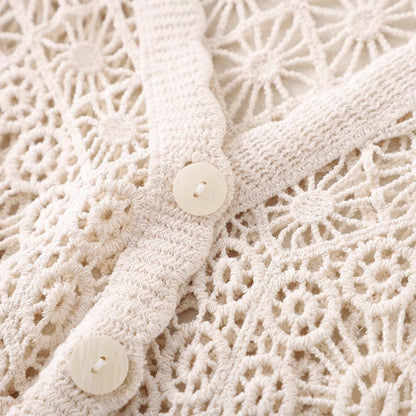 Crosa - Crochet Hollow-Out Short-Sleeve Cardigan
