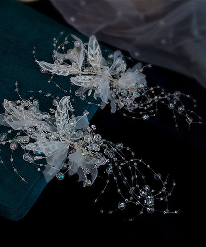 Elegant Apricot Tulle Crystal Floral Beading Tassel Hairpin