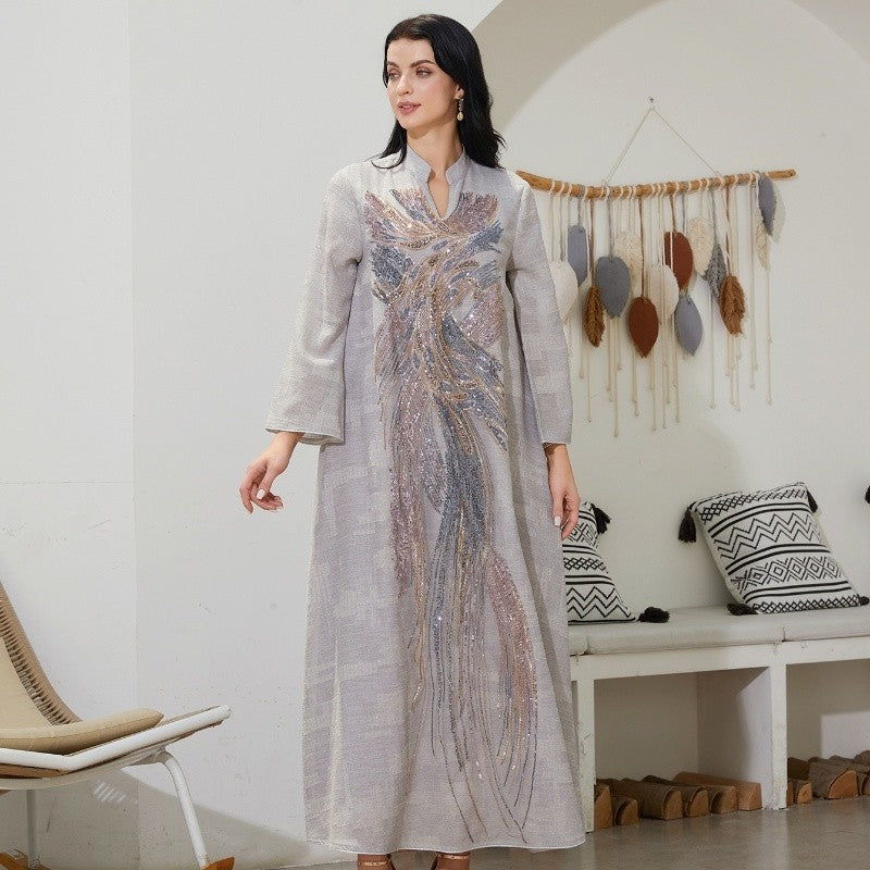 Muslim Abaya Dress With Beaded Net