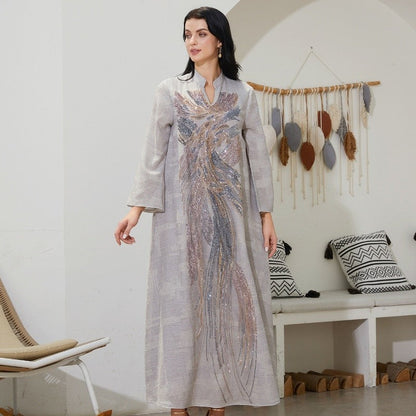Muslim Abaya Dress With Beaded Net