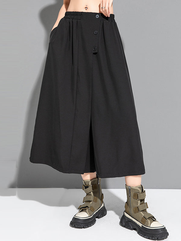 False Two High Waisted Solid Color Casual Pants Bottoms Culotte