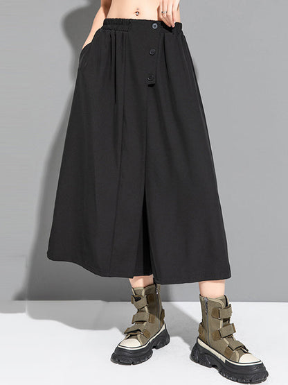 False Two High Waisted Solid Color Casual Pants Bottoms Culotte