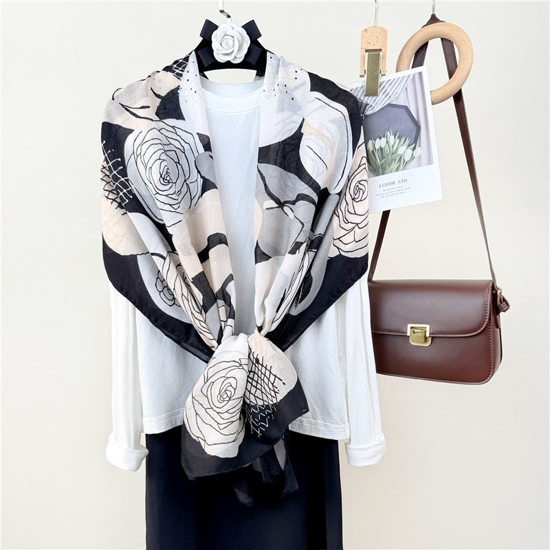 Thin Printed Long Silk Scarf