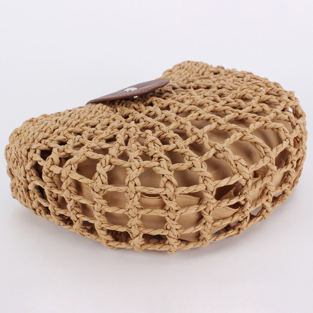 Cosbai - Half-Moon Straw Woven Crossbody Bag - Stylish &amp; Casual
