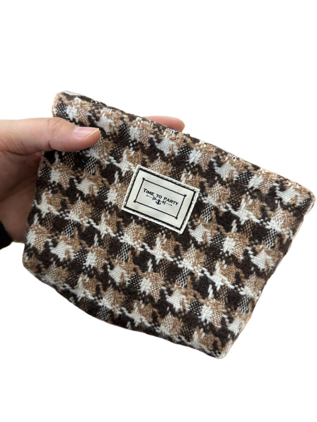 Cosbai - Vintage Plaid Cosmetic Pouch &amp; Coin Purse