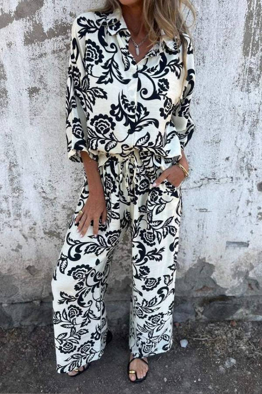 Printed two-piece shirt and trousers set