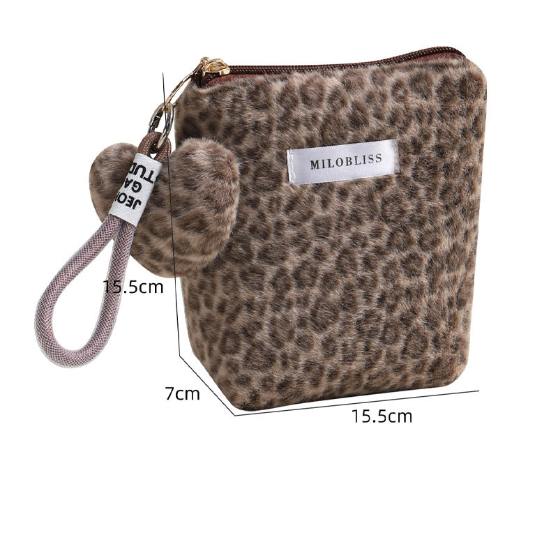 Fuzzy Leopard Print Portable Storage Bag