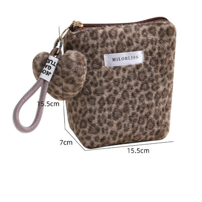 Fuzzy Leopard Print Portable Storage Bag