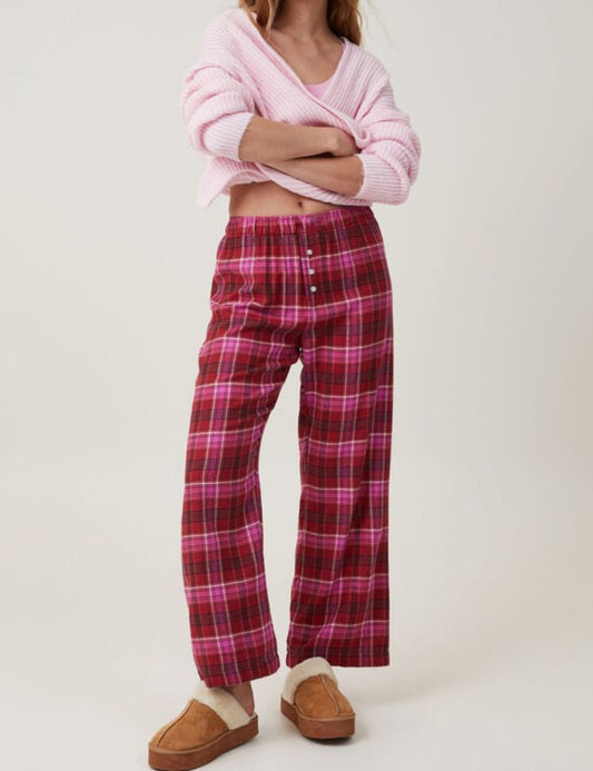 Plaid Loose Pockets Wide Leg Pants