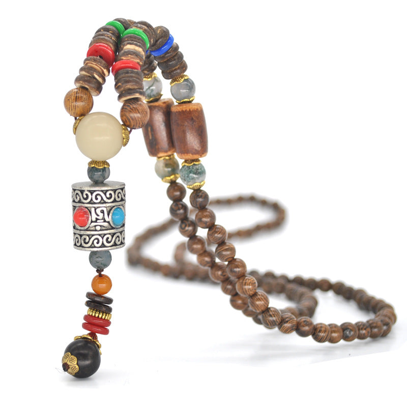 Nepal Handmade Original Pendant Wooden Bead Necklace Female Beads Retro Art Necklace Sweater Chain Clothing Accessories