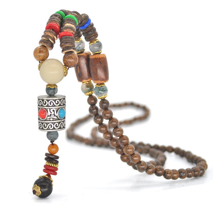 Nepal Handmade Original Pendant Wooden Bead Necklace Female Beads Retro Art Necklace Sweater Chain Clothing Accessories