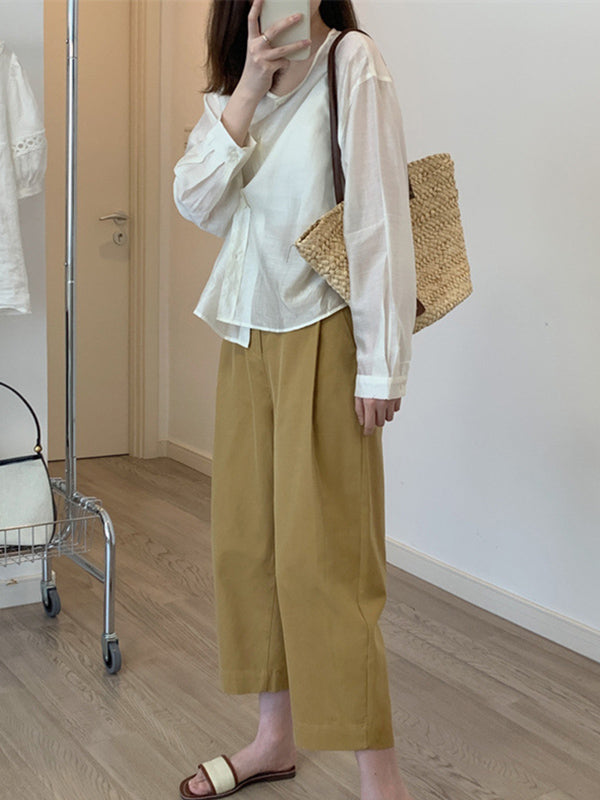 High Waisted Loose Solid Color Casual Pants Bottoms