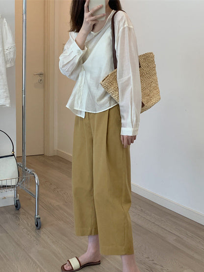 High Waisted Loose Solid Color Casual Pants Bottoms