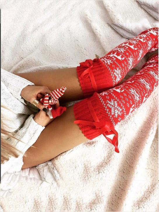 Knitting Over Knee-High Stocking