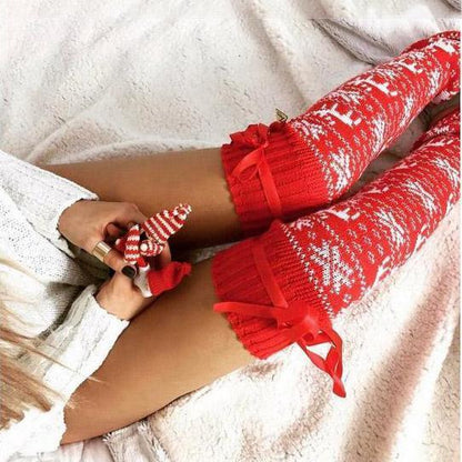Knitting Over Knee-High Stocking