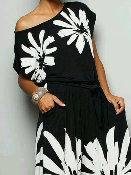 Original Floral Printed Off-The-Shoulder T-Shirt&Wide Legs Pants 2 Pieces Set