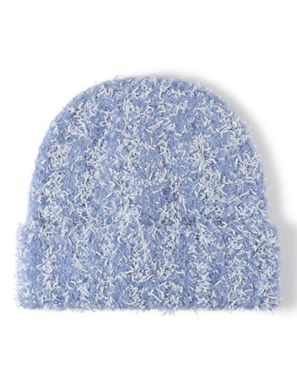 Spliced Color Knit Hat Padded Plushed Beanie