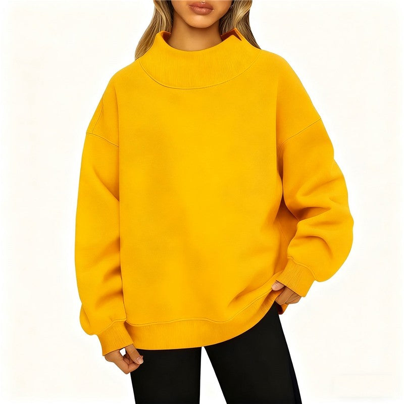Solid Color High Neck Fleece Sweatshirt