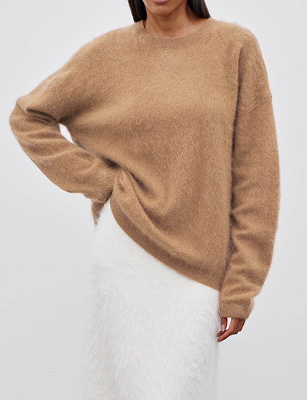 Winter Fuzzy Crew Neck Solid Color Knit Sweater