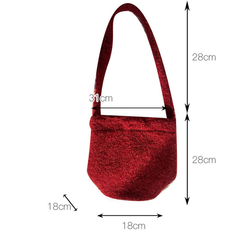 Simple Solid Color Plush Shoulder Bucket Bag