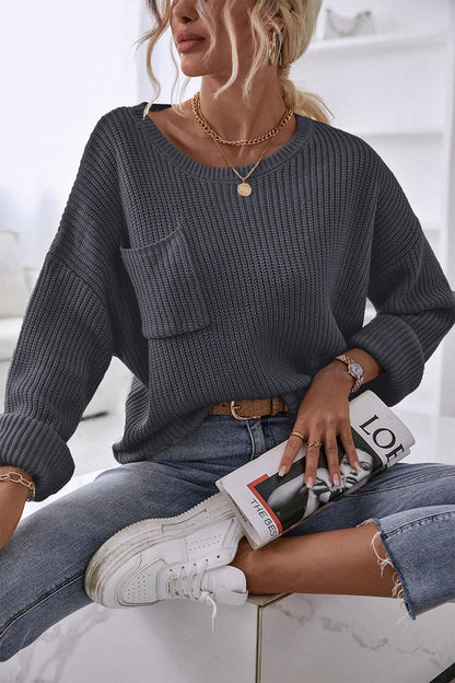 Pocket Oversized Knitted Pullover Sweater