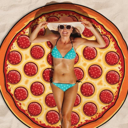 Hot Sale Circular Pizza 3D Printing Outdoor Picnic Mats Sun Beach Met