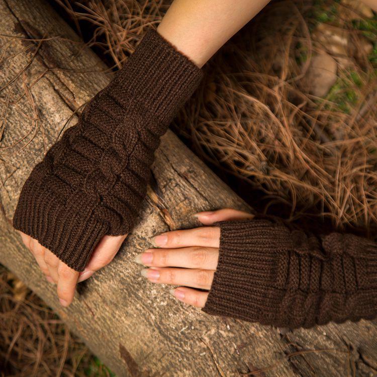 Half Refers To The Warm Knit Typing Women S Thick Wool Half Palm Gloves - 4