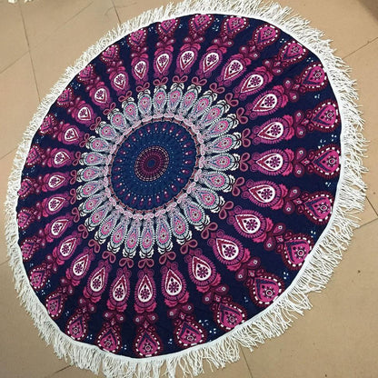 Two Colors Flower Printed Fringed Beach Towel Sun Shawl Variety Scarf Yoga Cushion Mat