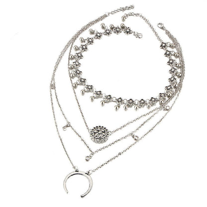 Retro Exaggerated Crystal Alloy Plate Moon Multi-Tiered Chest Clavicle Necklace Necklace