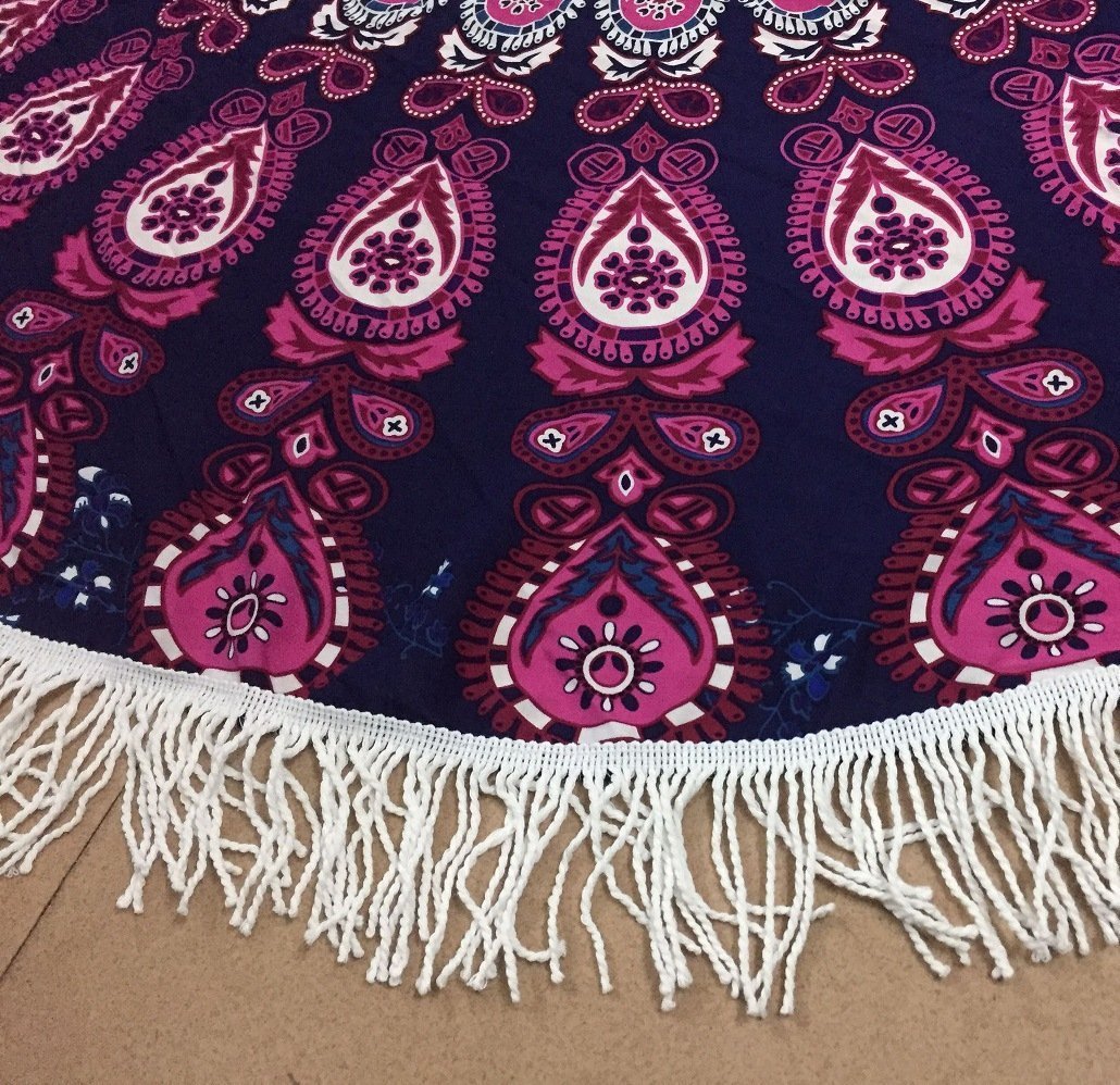 Two Colors Flower Printed Fringed Beach Towel Sun Shawl Variety Scarf Yoga Cushion Mat
