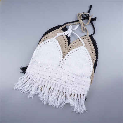 Sexy Halter Knit Tassel Bohemia Beach Tops