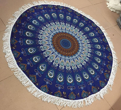 Two Colors Flower Printed Fringed Beach Towel Sun Shawl Variety Scarf Yoga Cushion Mat