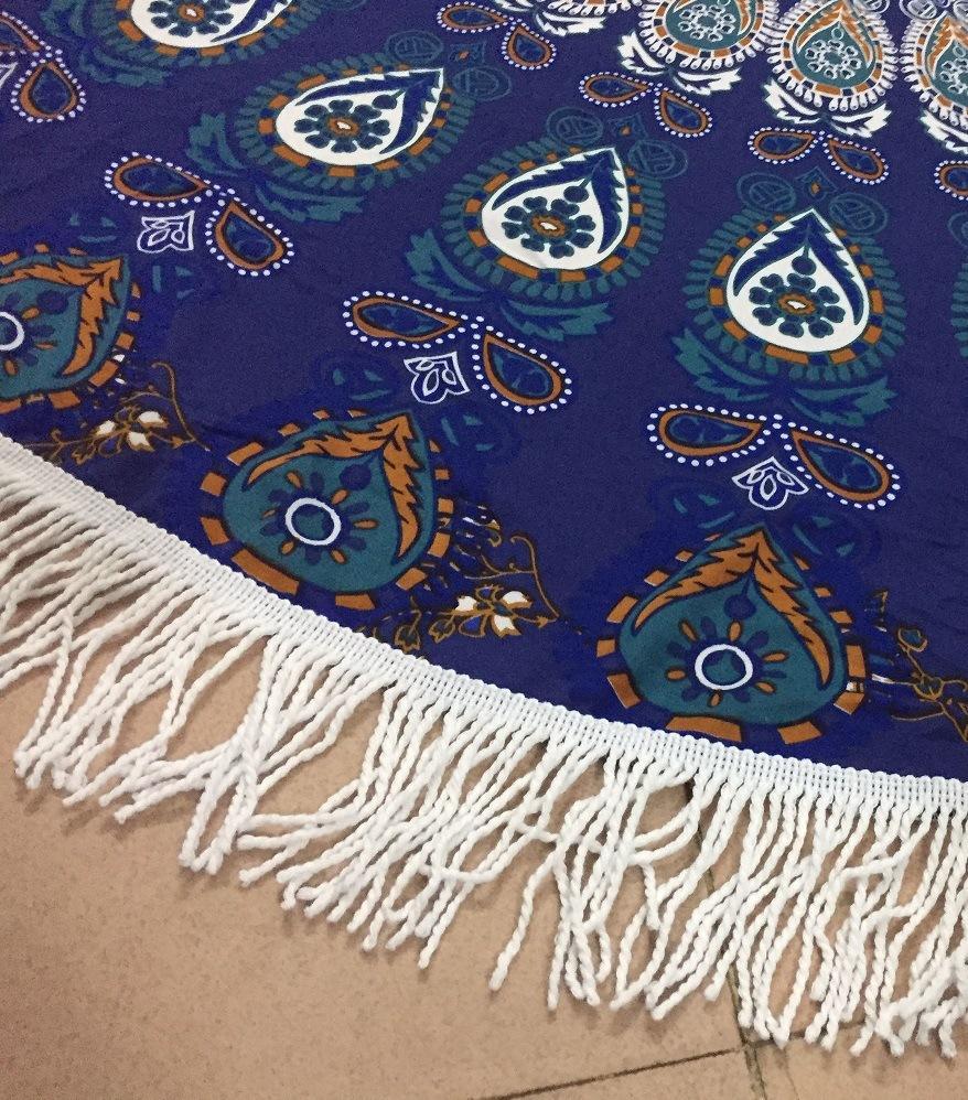Two Colors Flower Printed Fringed Beach Towel Sun Shawl Variety Scarf Yoga Cushion Mat