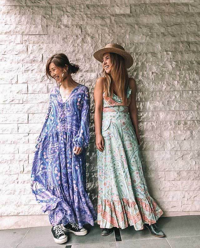 Bohemian Floral Long Sleeve V-Neck Button Maxi Loose Dress