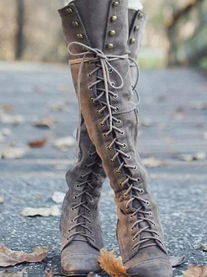 2018 Winter Rivet Bandage Thigh-High Boots Shoes